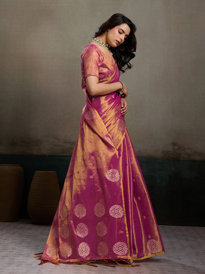 Anaita Purple Tissue Silk Woven Saree With Blouse