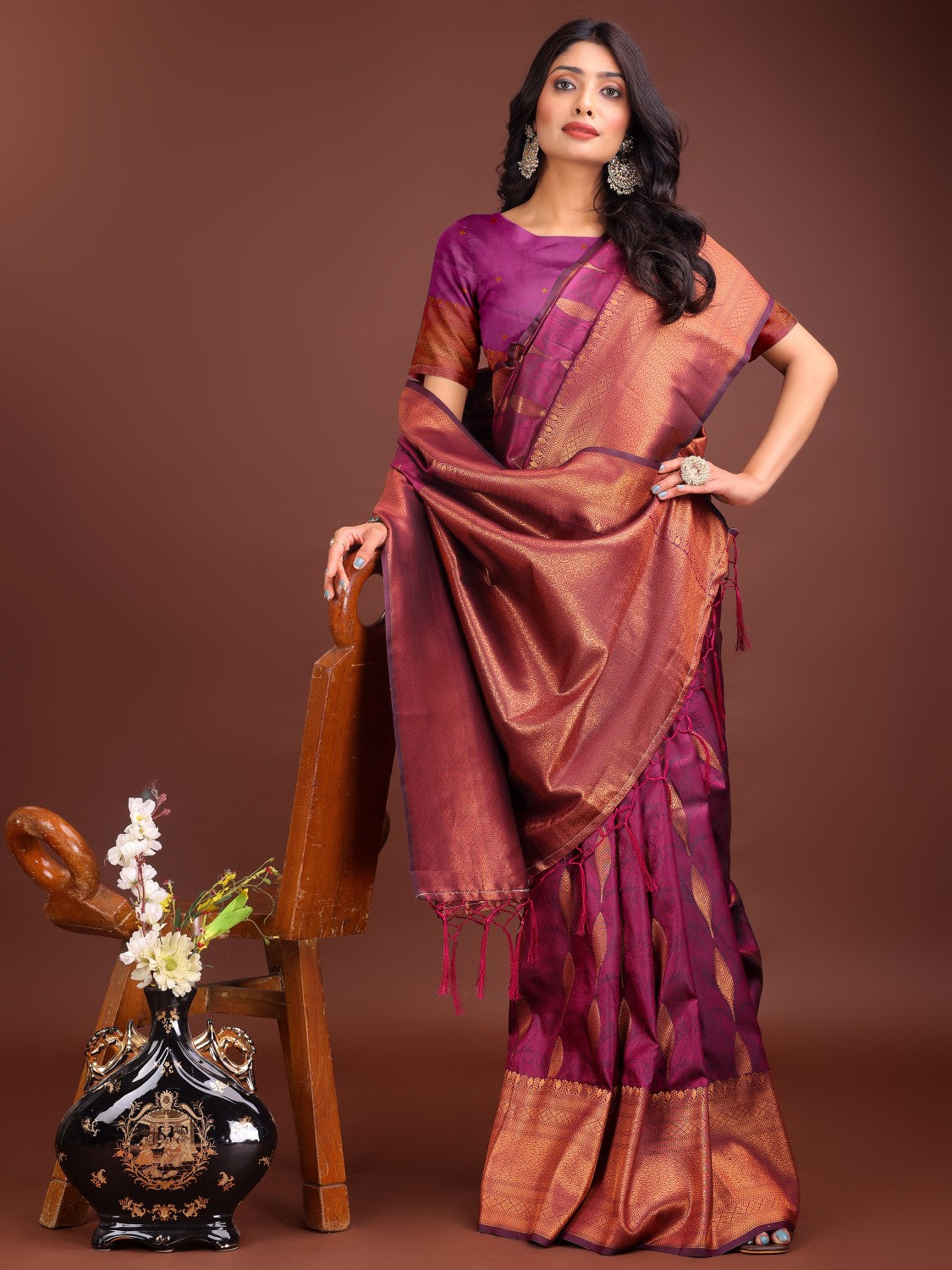 Anaita Purple Banarasi Silk Woven Saree With Blouse