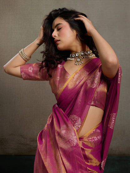 Anaita Purple Tissue Silk Woven Saree With Blouse