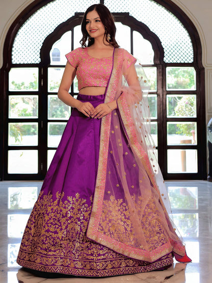 Tulsi Art Glamorous Purple Mulberry Silk Zari Embroidered Lehenga Choli