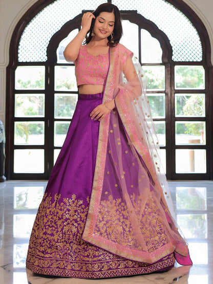 Tulsi Art Glamorous Purple Mulberry Silk Zari Embroidered Lehenga Choli