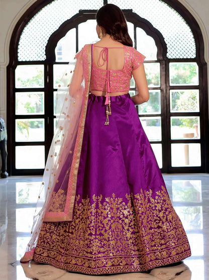 Tulsi Art Glamorous Purple Mulberry Silk Zari Embroidered Lehenga Choli