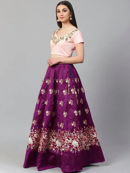 Tulsi Art Purple & Peach-Coloured Semi-Stitched Myntra Lehenga With Unstitched Choli