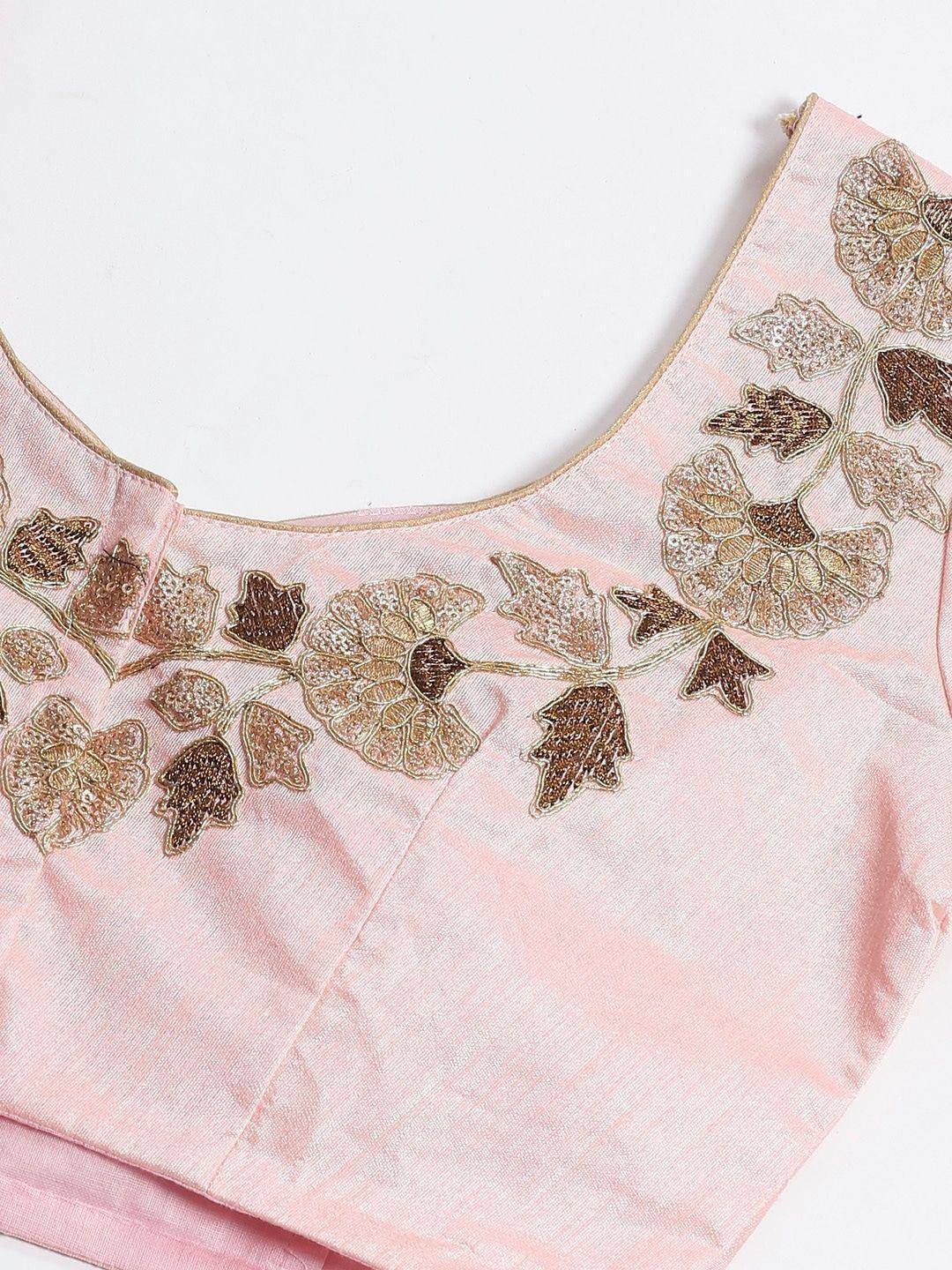 Tulsi Art Purple & Peach-Coloured Semi-Stitched Myntra Lehenga With Unstitched Choli