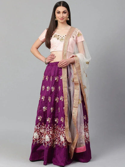 Tulsi Art Purple & Peach-Coloured Semi-Stitched Myntra Lehenga With Unstitched Choli