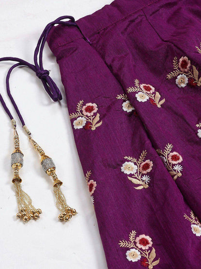 Tulsi Art Purple & Peach-Coloured Semi-Stitched Myntra Lehenga With Unstitched Choli