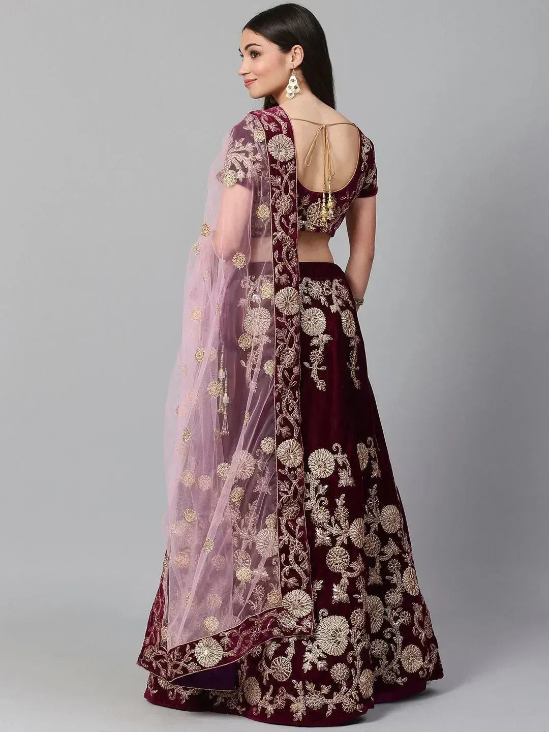 Tulsi Art Purple & Golden Semi-Stitched Myntra Party Wear Lehenga & Unstitched Blouse With Dupatta