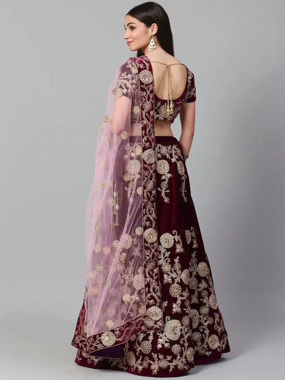 Tulsi Art Purple & Golden Semi-Stitched Myntra Party Wear Lehenga & Unstitched Blouse With Dupatta