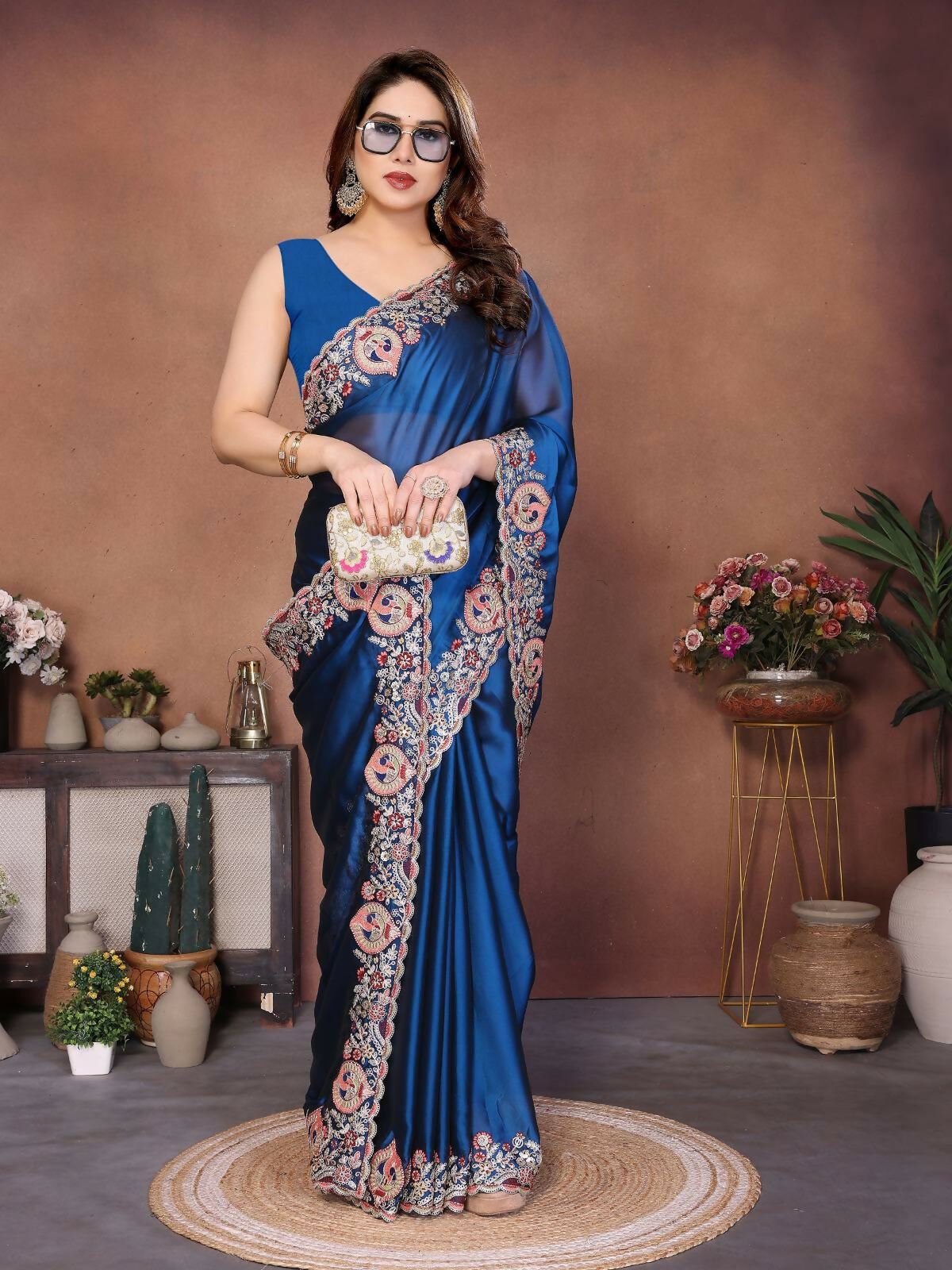 Teeya Creation New Trendy Party Wear Soft Silk Saree-Blue