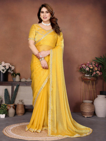 Teeya Creation Trendy Stylish Party Wear Fendy Chiffon Saree-Yellow