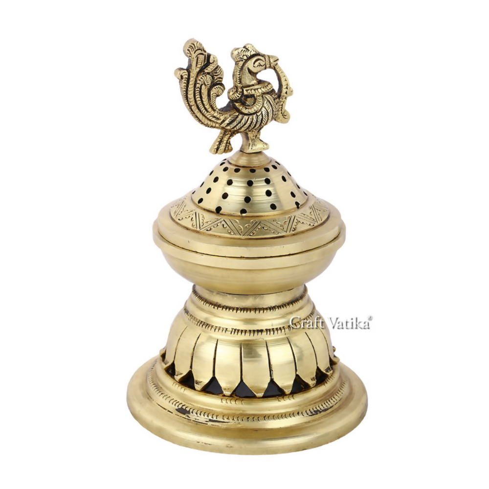 CraftVatika Peacock Shaped Brass Golden Diya For Decoration