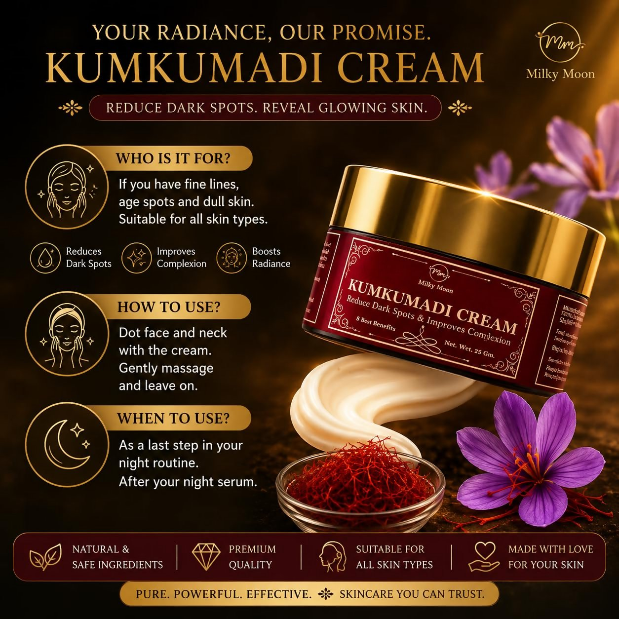 Milky Moon Kumkumadi Cream for Pigmentation & Wrinkles Night Cream