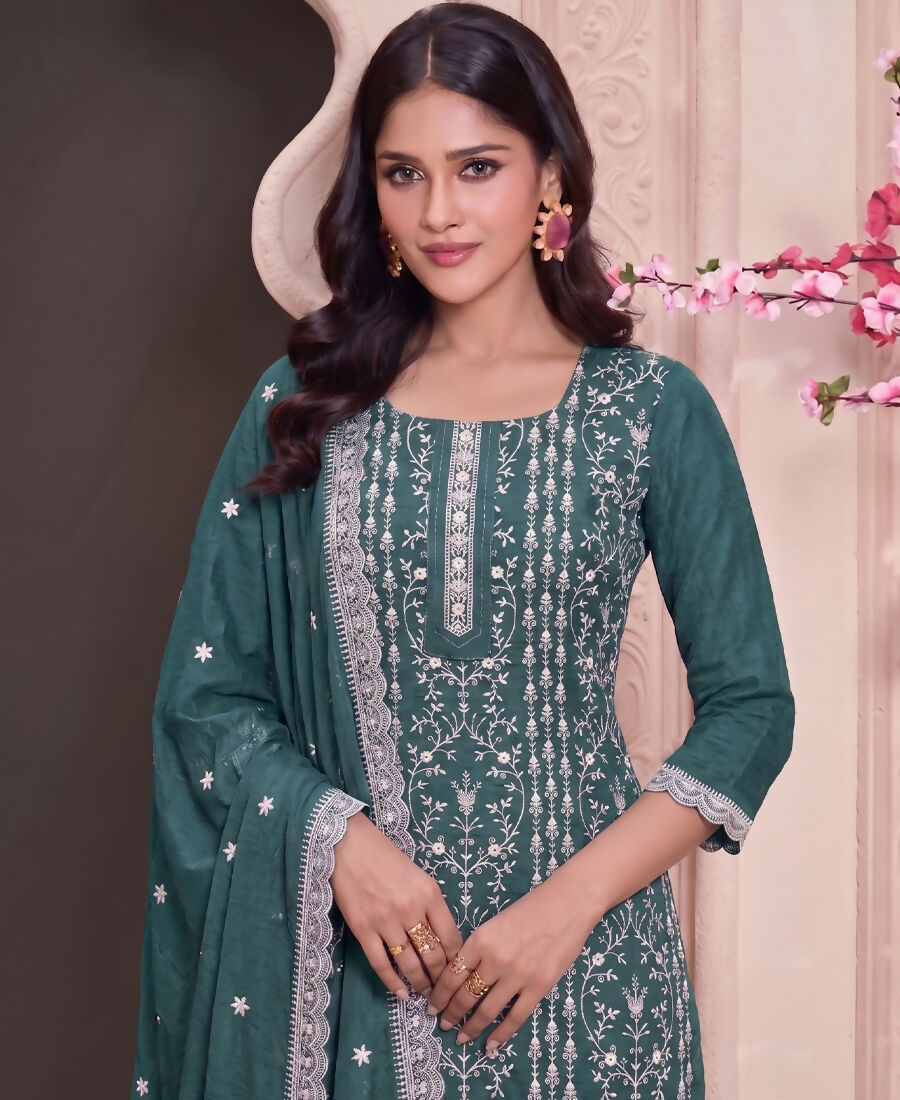 KC Aqua Blue Summer Wear Rangoli Silk Straight Suit For Women