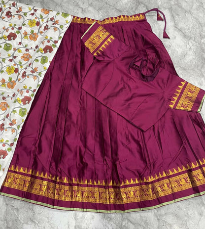 Teeya Creation Womens New Trendy Wine Traditional Pleated Lehenga Choli Set with Floral Printed Dupatta and Contrast Zari Border Set