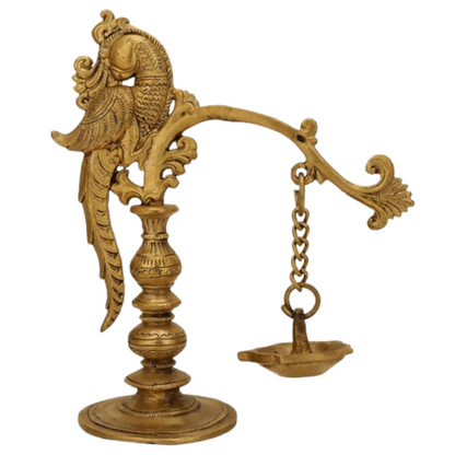 CraftVatika Brass Traditional Peacock Diya Oil Lamp Hanging Showpiece