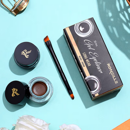 Ronzille 36Hr Waterproof And Smudge Proof Long Wear Gel Eyeliner With Brush - Black And Brown