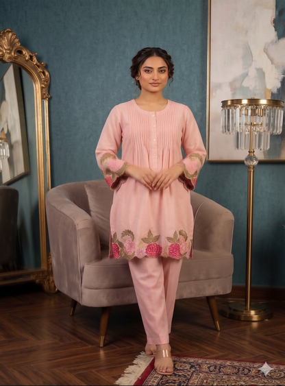 Teeya Creation Women's Lavender Embroidered Kurti Set