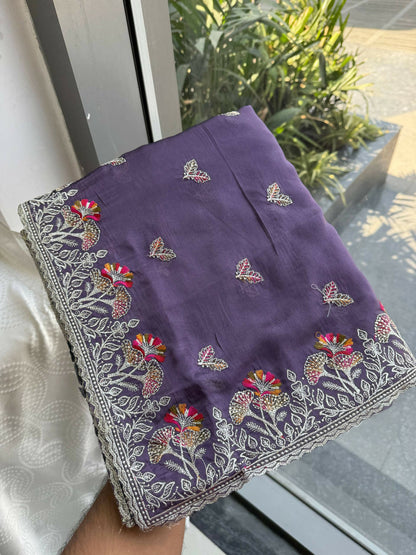 Teeya Creation New Trendy Stylish Party Wear Silk Saree-Lavender
