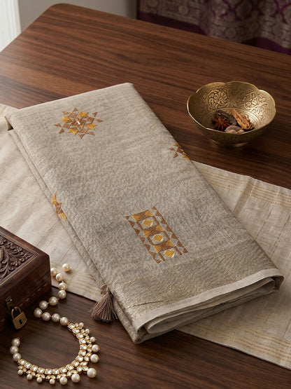 Shree Shyam Fashion Light Beige Linen Saree