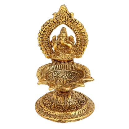 CraftVatika Ganesh Brass Idol Diya Oil Lamp Stand Showpiece