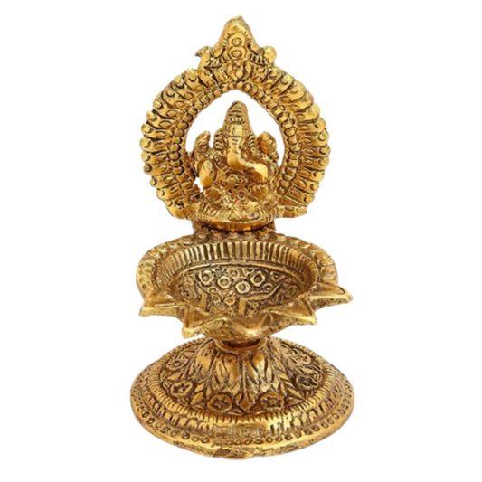 CraftVatika Ganesh Brass Idol Diya Oil Lamp Stand Showpiece