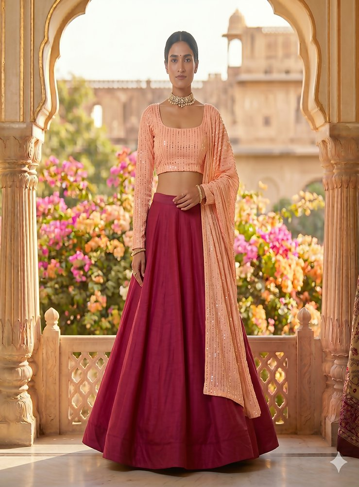Teeya Creation Women's New Rani Pink Designer Lehenga Choli Set with Sequin Embroidery Work