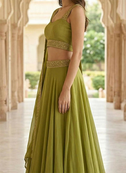 Lehenga Mart Green Faux Georgette Designer Bollywood Style Wedding Wear Lehenga Choli