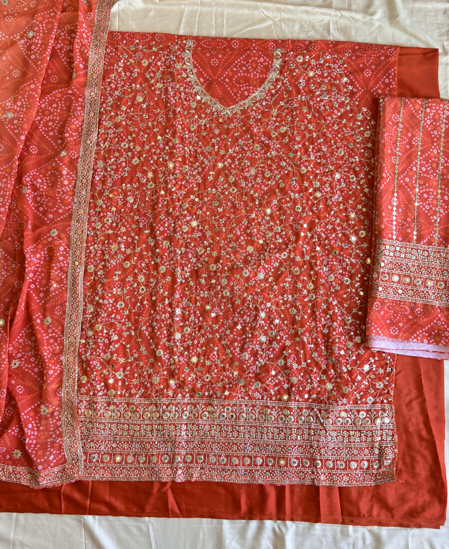 KC Orange Bandhani Printed Heavy Emrboidery Worked Sharara Suit Ethnic Wear