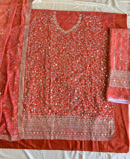 KC Orange Bandhani Printed Heavy Emrboidery Worked Sharara Suit Ethnic Wear
