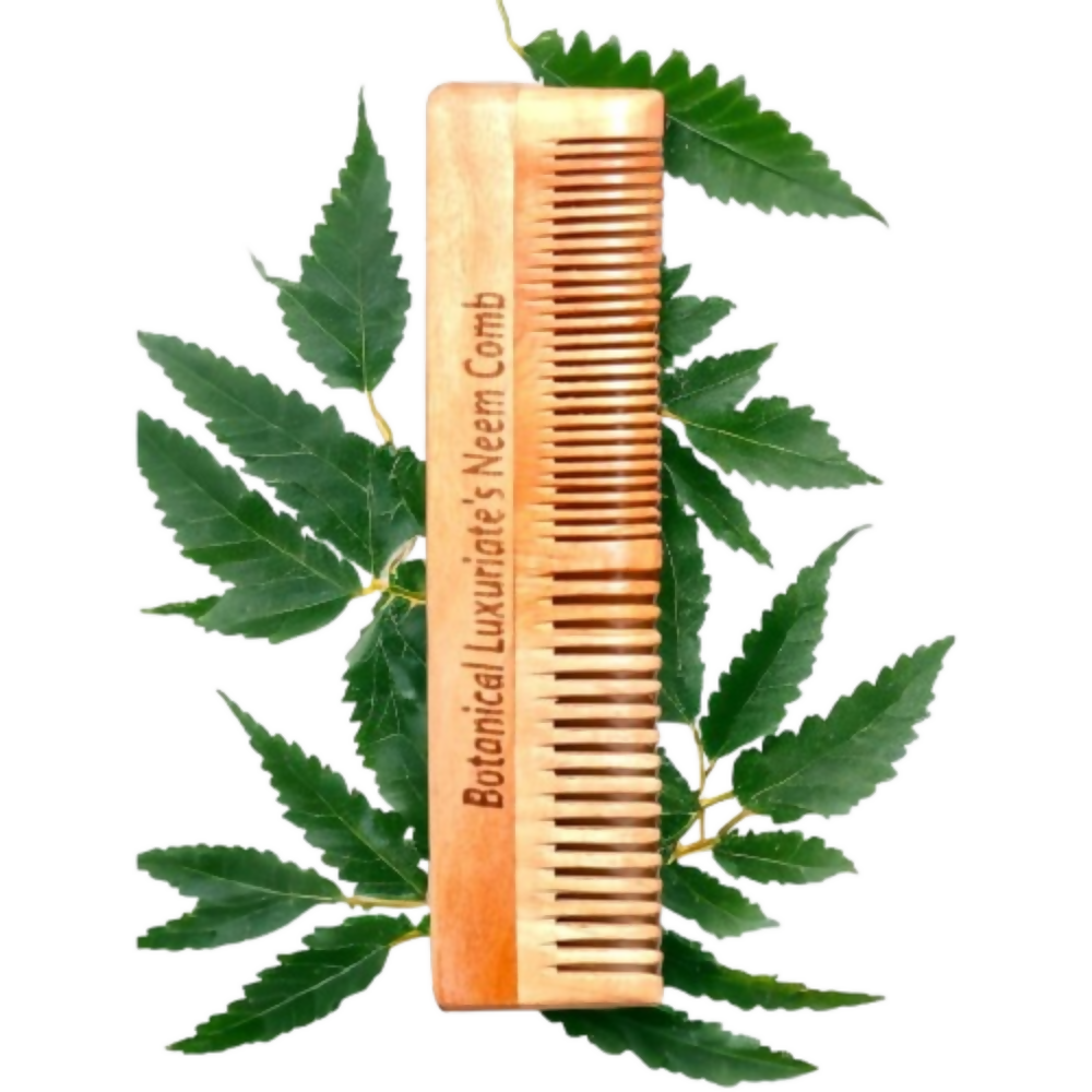 Botanical Luxuriate 100% Pure Neem Wood Comb Dual Tooth With Soft Edges