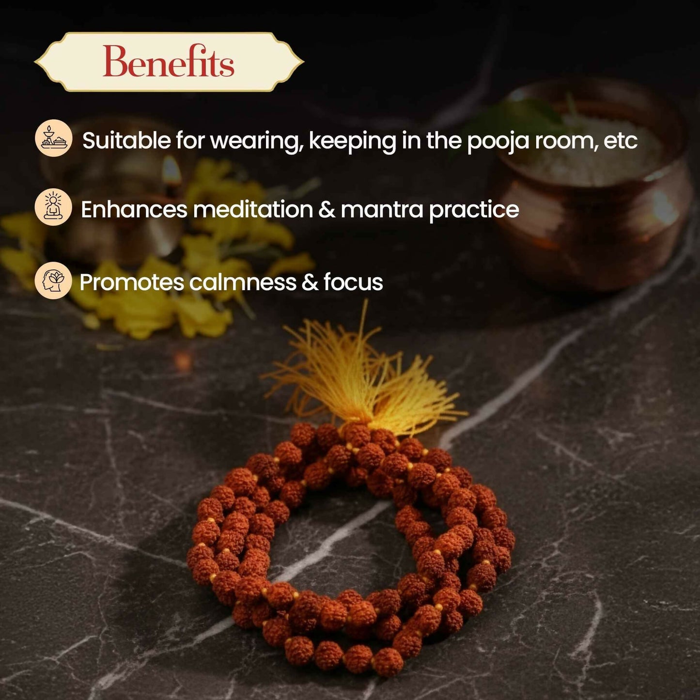 Pujashree Rudraksh Mala 4mm  Lightweight Sacred Bead Mala for Daily Wear & Meditation