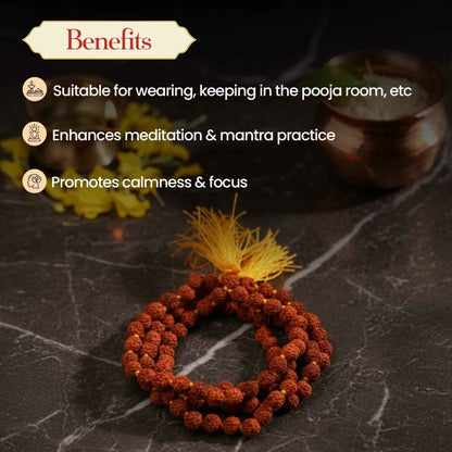 Pujashree Rudraksh Mala 4mm  Lightweight Sacred Bead Mala for Daily Wear & Meditation
