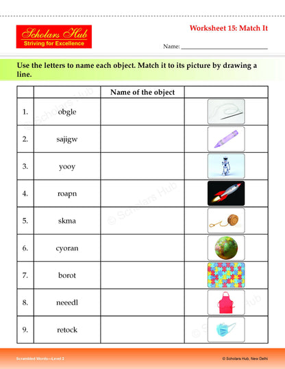 Step By Step Skills Scrambled Words-2Tearble Colourful Worksheets)