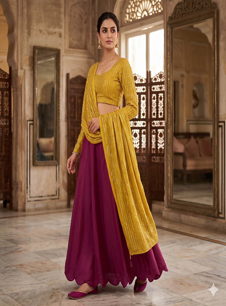 Teeya Creation Women's New Wine Designer Lehenga Choli Set with Sequin Embroidery Work