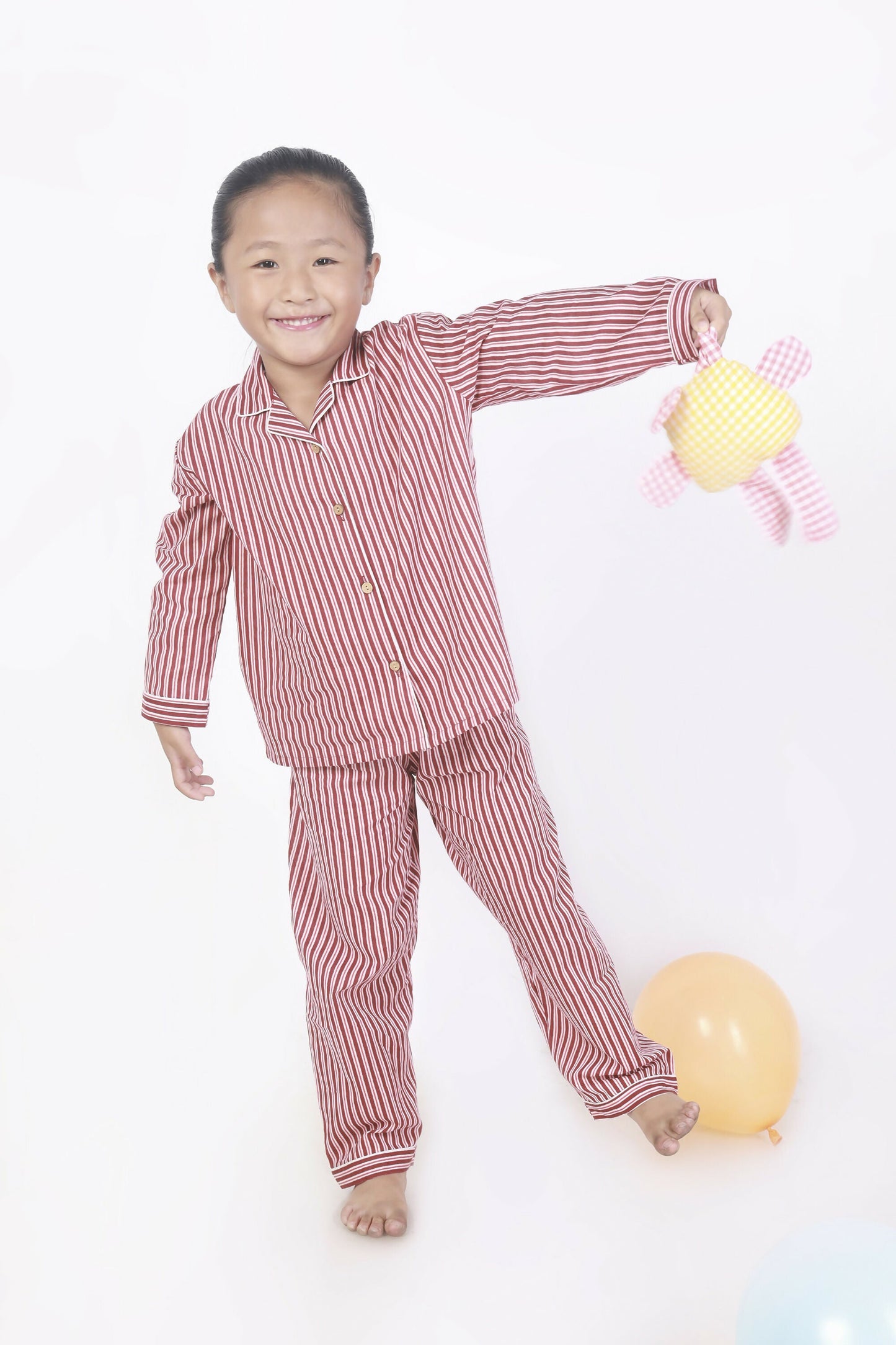Breathables Kids Cotton Night Suit  Red & White Striped Shirt & Pyjama Co-Ord Set For Boys & Girls