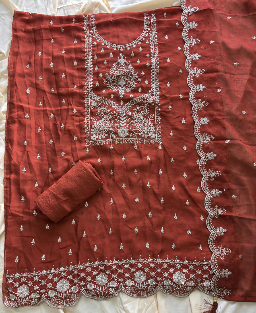 KC Orange Wedding Wear Embroidered Crush Silk Salwar Suit