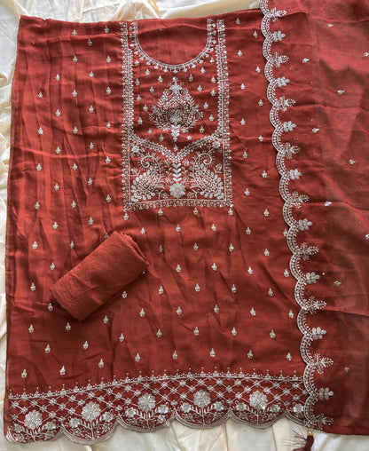 KC Orange Wedding Wear Embroidered Crush Silk Salwar Suit