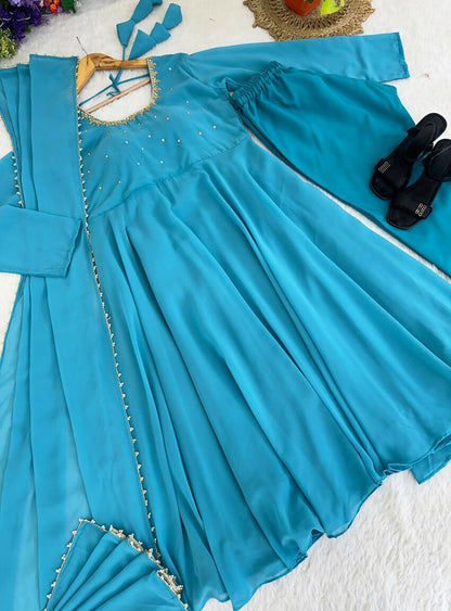 Teeya Creation New Trendy Stylish Anarkali Gown Set - Sky Blue