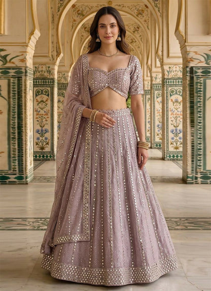 Lehenga Mart Ash Pink Semi Viscose Organza Designer Bollywood Style Wedding Wear Lehenga Choli