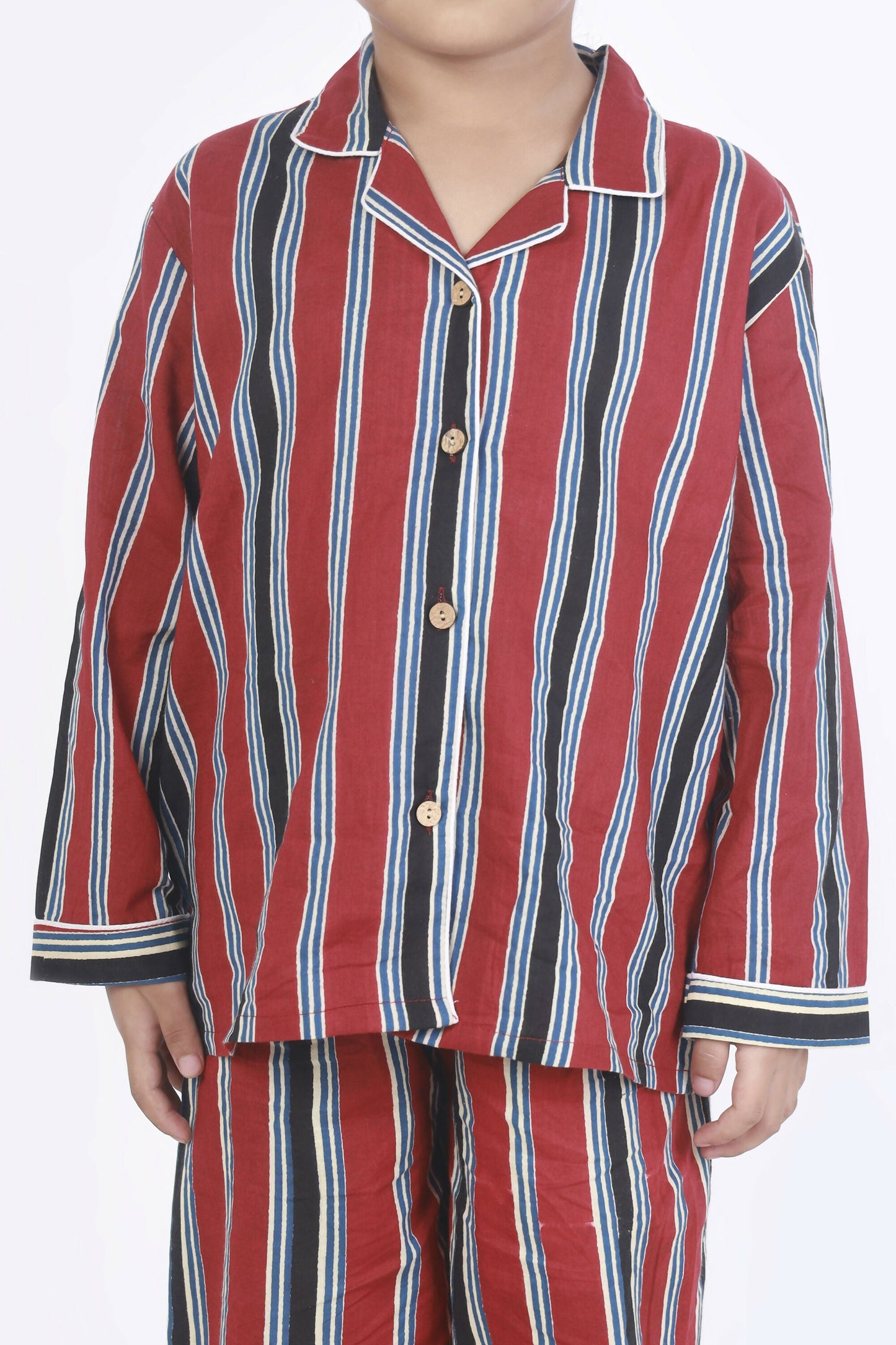 Breathables Kids Cotton Night Suit  Red Stripes Shirt & Pyjama Co-Ord Set For Boys & Girls
