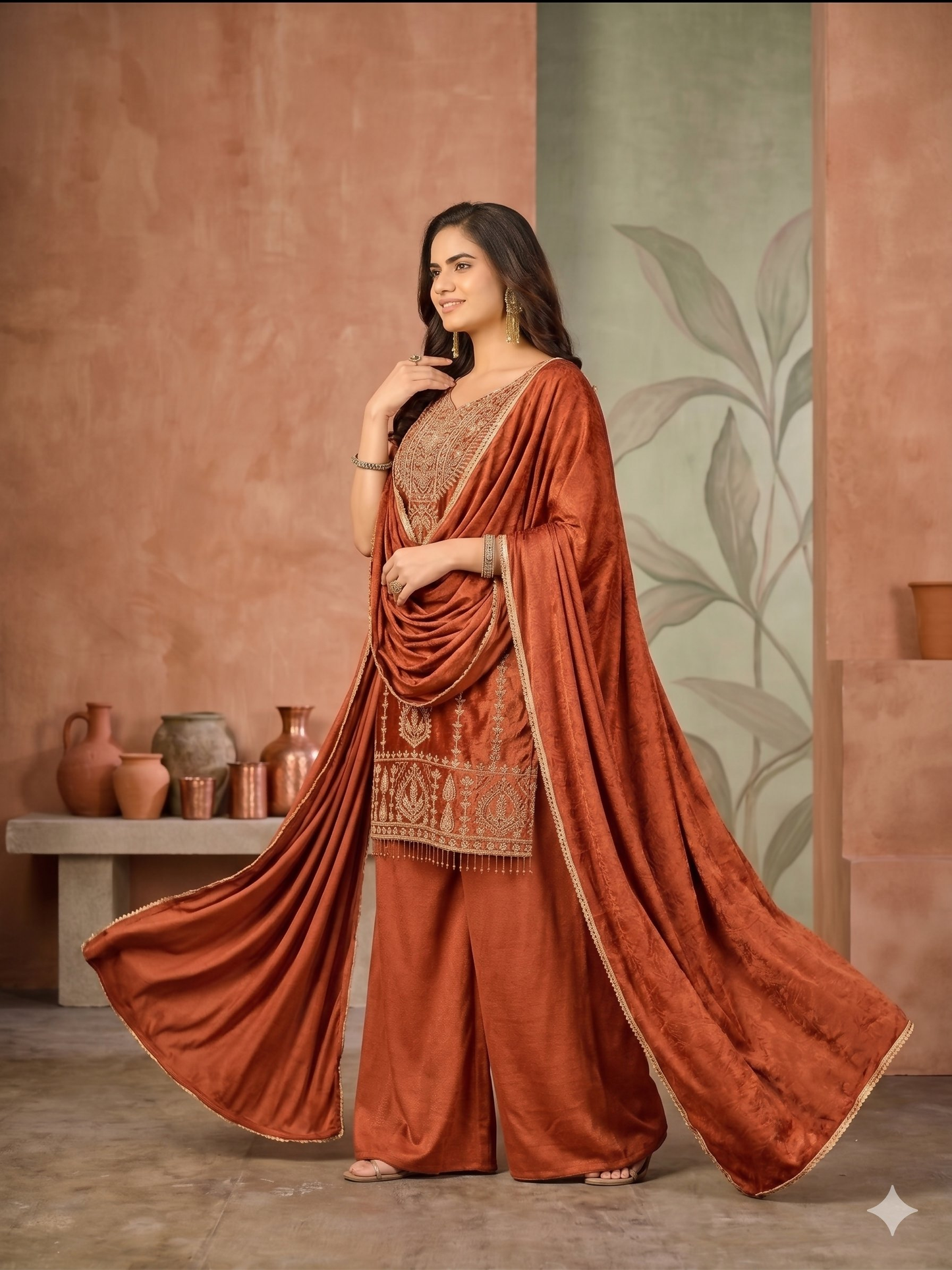 Teeya Creation Womens New Trendy Stylish Heavy Embroiedery With Beads Work Orange Kurta Set