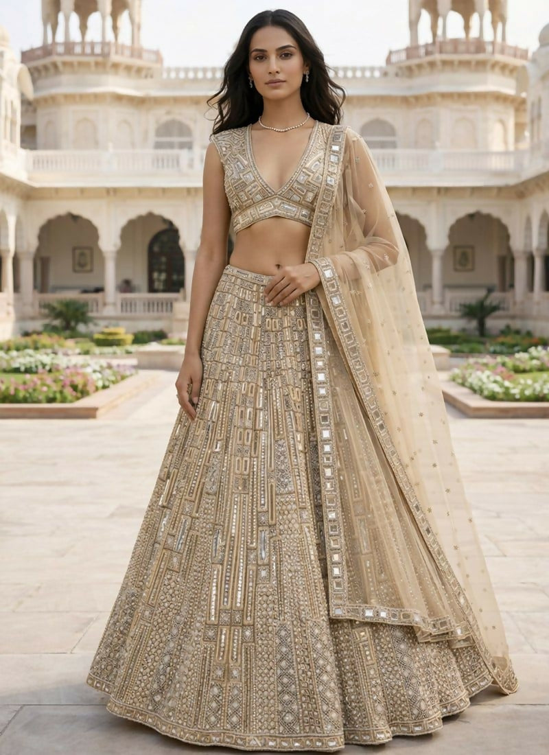 Lehenga Mart Golden Net Designer Bollywood Style Wedding Wear Lehenga Choli