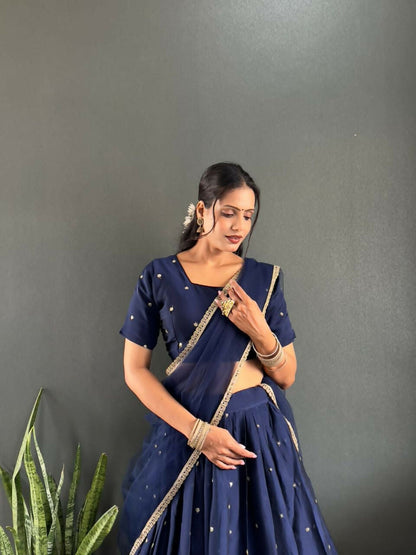 Teeya Creation New Trendy Stylist South Style Lehenga Choli Set - Dark-Navy-Blue
