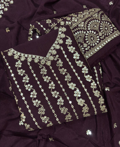 KC Latest Cocktail Wear Wine Chinon Sharara Suit For Women