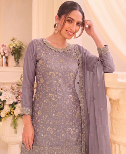 KC Lilac Vichitra Silk Palazzo Suit For Women Festival Wear