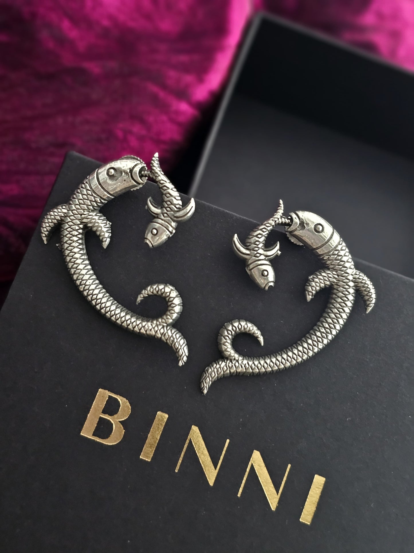 Quirky German Silver Fish Stud Earrings