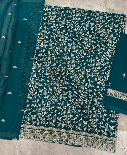 KC Teal Blue Straight Suit For Women Georgette Fabric