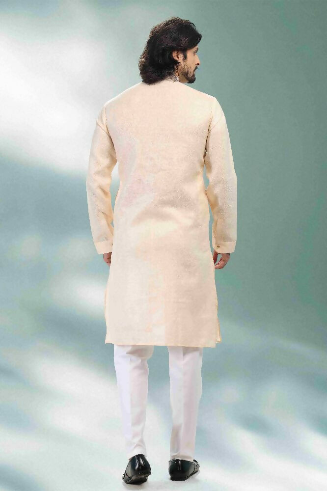 Raivat Ethnic Linen Cotton Pintux Work Kurta Pajama In Beige Colour