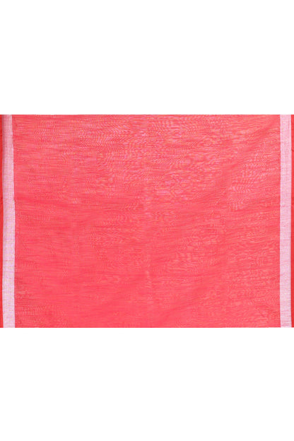 Piyari Fashion Women's Rani Pink Embellished Cotton Blend Zari Border Handloom Saree