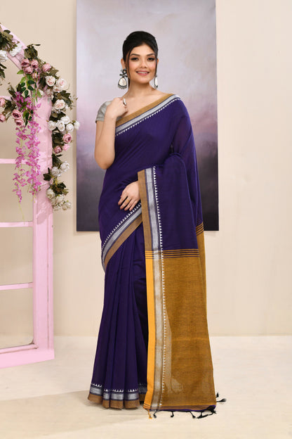 Piyari Fashion Women's Purple Embellished Cotton Blend Jamdani Saree